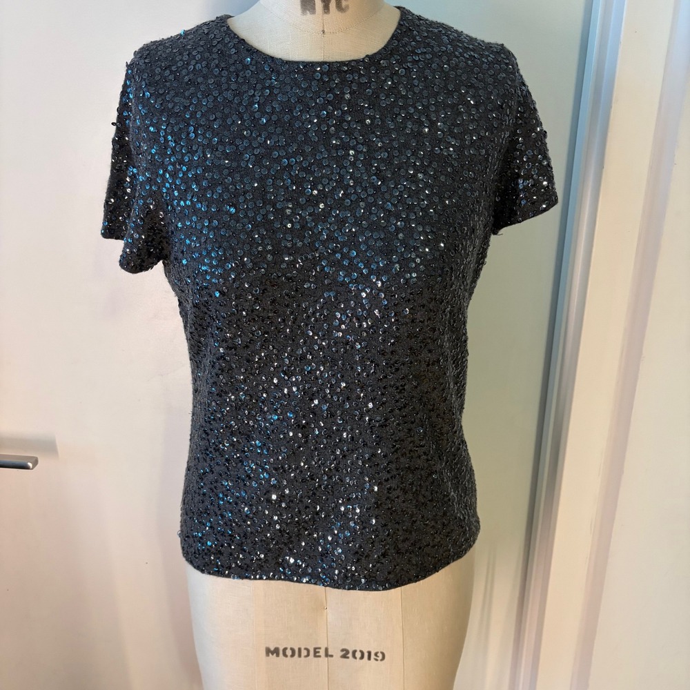 VTG 90s Saks Fifth Avenue Folio Sequin Top Cashmere Silk Wool Knit Size Medium